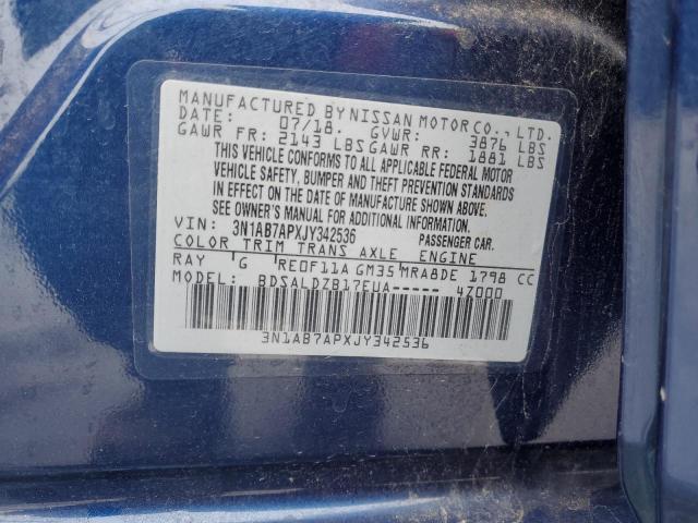 3N1AB7APXJY342536 - 2018 NISSAN SENTRA S BLUE photo 12