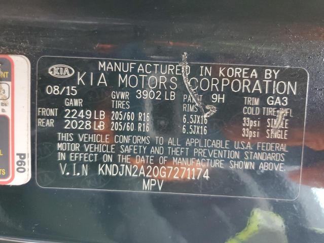 KNDJN2A20G7271174 - 2016 KIA SOUL BLACK photo 12