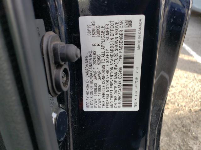 2HGFC4B84KH309496 - 2019 HONDA CIVIC SPORT 黑色 照片 12