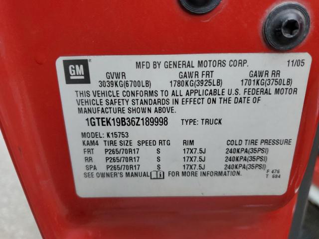 1GTEK19B36Z189998 - 2006 GMC NEW SIERRA K1500 RED photo 12