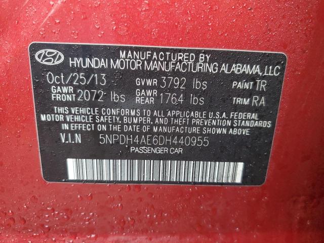 5NPDH4AE6DH440955 - 2013 HYUNDAI ELANTRA GLS RED photo 12