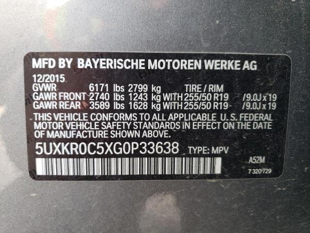5UXKR0C5XG0P33638 - 2016 BMW X5 XDRIVE35I GRAY photo 12