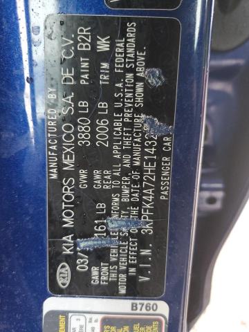 3KPFK4A72HE143235 - 2017 KIA FORTE LX BLUE photo 12