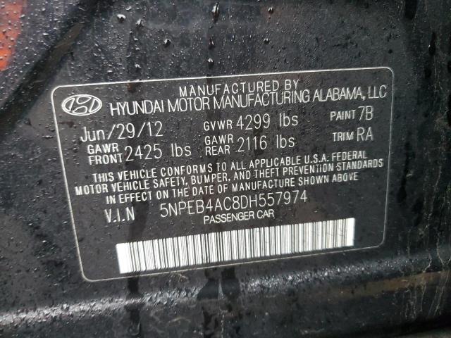 5NPEB4AC8DH557974 - 2013 HYUNDAI SONATA GLS BLACK photo 12