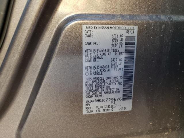 5N1AR2MM1EC729676 - 2014 NISSAN PATHFINDER S 灰色 照片 12