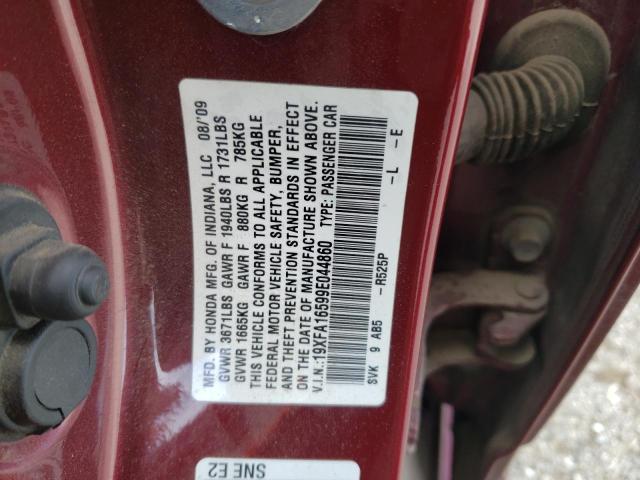 19XFA16599E044860 - 2009 HONDA CIVIC LX RED photo 12