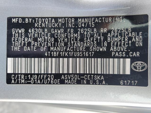 4T1BF1FK1FU951617 - 2015 TOYOTA CAMRY LE SILVER photo 12