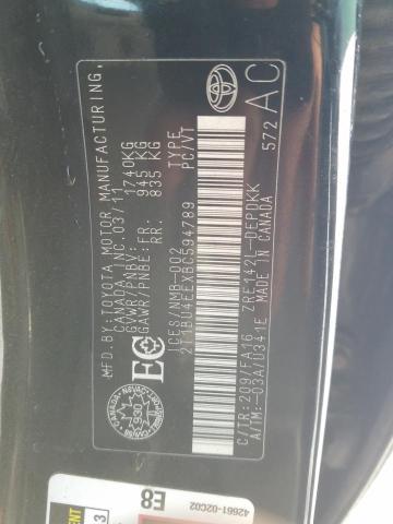 2T1BU4EEXBC594789 - 2011 TOYOTA COROLLA BASE BLACK photo 12