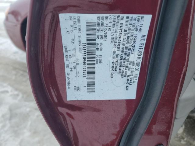 1FAFP55U94G138251 - 2004 FORD TAURUS SES MAROON photo 12