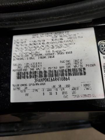 3FAHP0KC6AR410864 - 2010 FORD FUSION SPORT BLACK photo 12