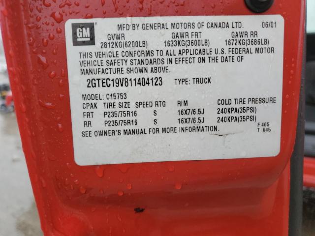 2GTEC19V811404123 - 2001 GMC NEW SIERRA C1500 RED photo 12