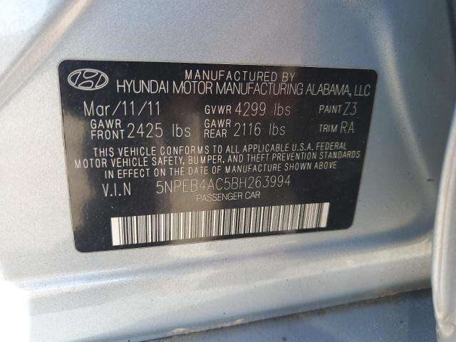 5NPEB4AC5BH263994 - 2011 HYUNDAI SONATA GLS SILVER photo 12