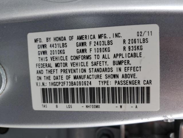 1HGCP2F73BA090624 - 2011 HONDA ACCORD EX SILVER photo 12