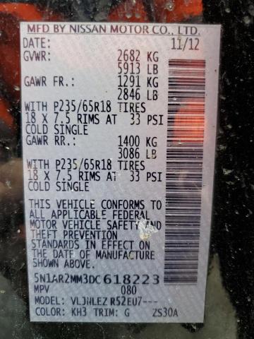 5N1AR2MM3DC618223 - 2013 NISSAN PATHFINDER S 黑色 照片 13