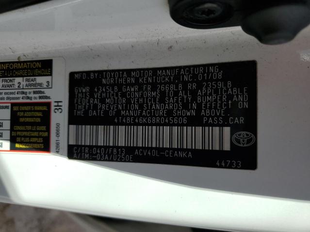 4T4BE46K68R045606 - 2008 TOYOTA CAMRY CE WHITE photo 12