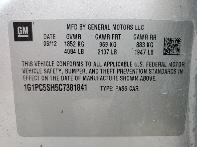 1G1PC5SH5C7381841 - 2012 CHEVROLET CRUZE LS SILVER photo 12