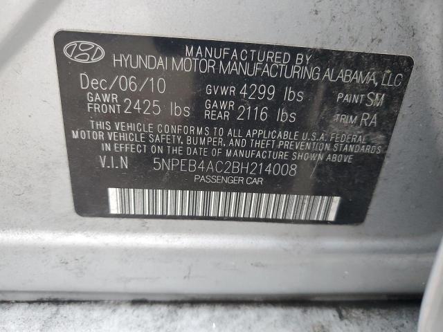 5NPEB4AC2BH214008 - 2011 HYUNDAI SONATA GLS SILVER photo 12