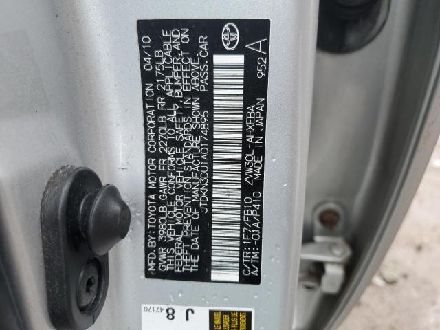 JTDKN3DU1A0174895 - 2010 TOYOTA PRIUS SILVER photo 12