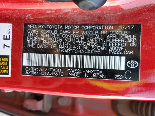 JTDKARFP2H3040055 - 2017 TOYOTA PRIUS PRIM 红色 照片 13