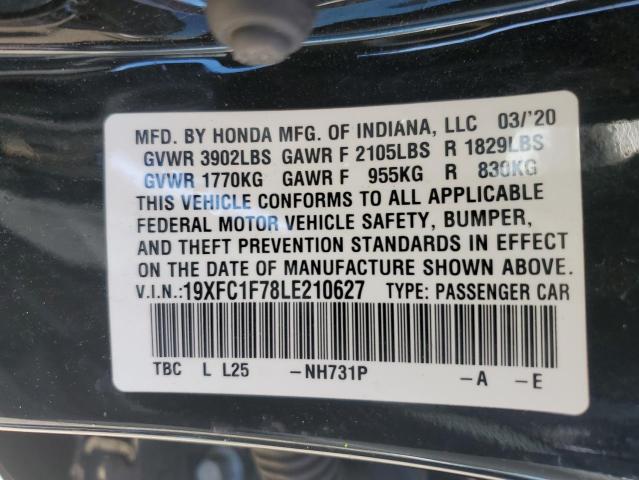 19XFC1F78LE210627 - 2020 HONDA CIVIC EXL BLACK photo 12