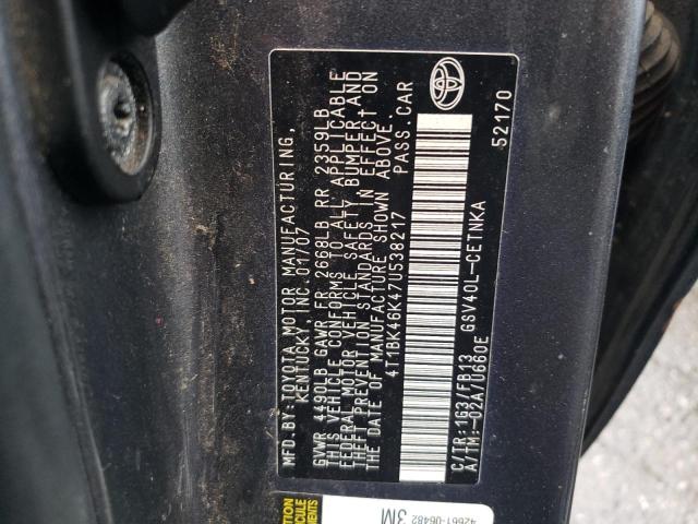 4T1BK46K47U538217 - 2007 TOYOTA CAMRY LE CHARCOAL photo 12