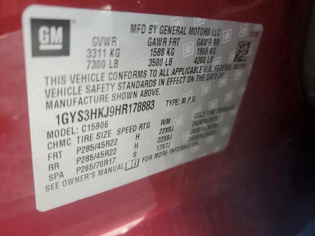 1GYS3HKJ9HR178883 - 2017 CADILLAC ESCALADE ESV LUXURY BURGUNDY photo 14