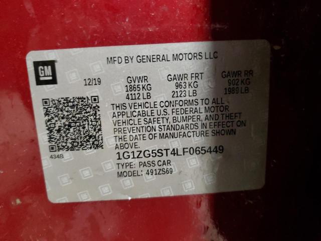 1G1ZG5ST4LF065449 - 2020 CHEVROLET MALIBU RS 栗色 照片 12