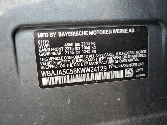 WBAJA5C58KWW24129 - 2019 BMW 530 I GRAY photo 12