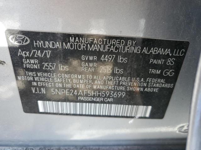 5NPE24AF5HH593699 - 2017 HYUNDAI SONATA SE SILVER photo 12