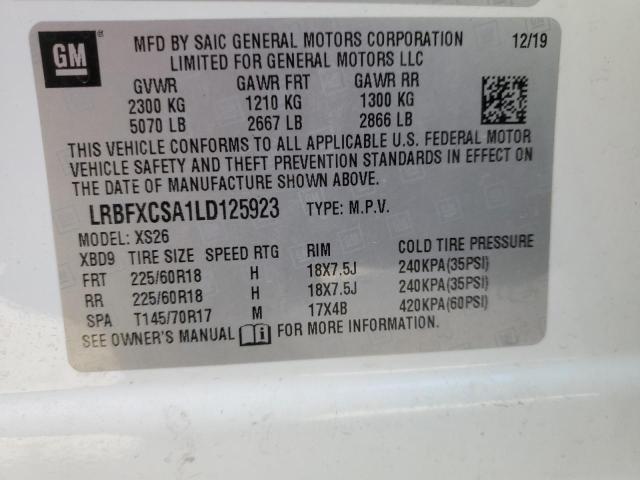 LRBFXCSA1LD125923 - 2020 BUICK ENVISION ESSENCE თეთრი ფოტო 12