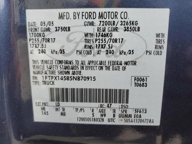 1FTPX14585NB70915 - 2005 FORD F150 BLUE photo 12