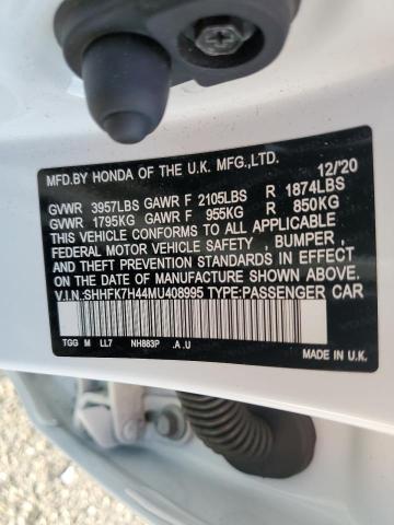 SHHFK7H44MU408995 - 2021 HONDA CIVIC SPORT 白色 照片 12