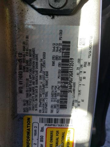 3FA6P0G73GR173519 - 2016 FORD FUSION S SILVER photo 12