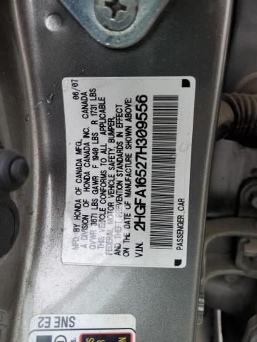 2HGFA16527H309556 - 2007 HONDA CIVIC LX CHARCOAL photo 12