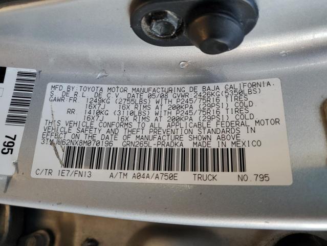 3TMJU62NX8M070196 - 2008 TOYOTA TACOMA DOUBLE CAB PRERUNNER SILVER photo 13