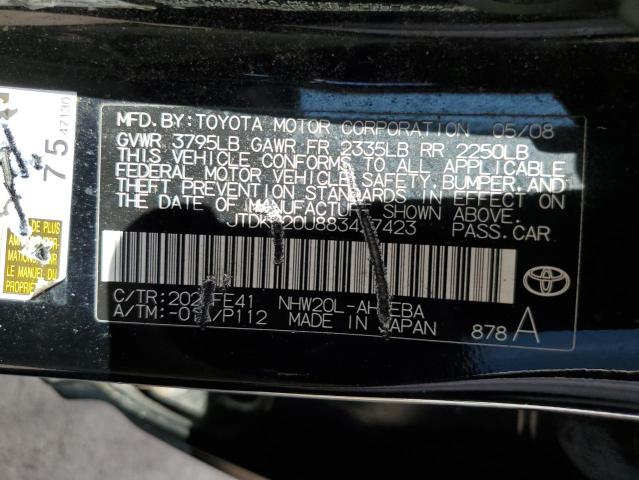 JTDKB20U883427423 - 2008 TOYOTA PRIUS BLACK photo 12