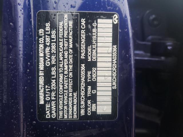 SJKCH5CR2HA035364 - 2017 INFINITI QX30 BASE BLUE photo 12