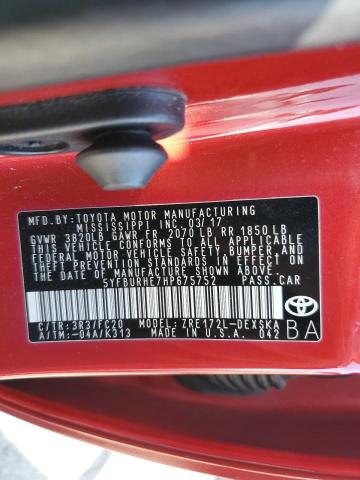 5YFBURHE7HP675752 - 2017 TOYOTA COROLLA L RED photo 13