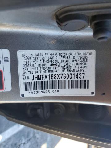 JHMFA168X7S001437 - 2007 HONDA CIVIC EX GRAY photo 12