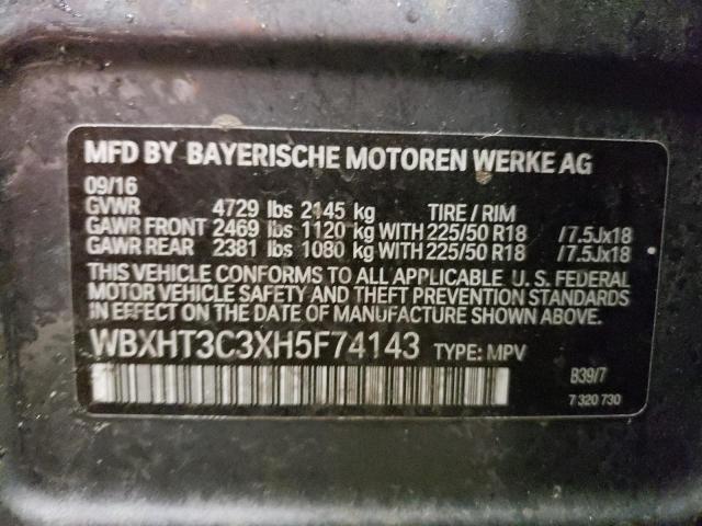 WBXHT3C3XH5F74143 - 2017 BMW X1 XDRIVE28I GRAY photo 12