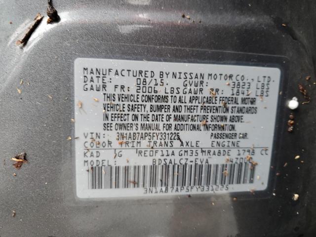 3N1AB7AP5FY331225 - 2015 NISSAN SENTRA S GRAY photo 12