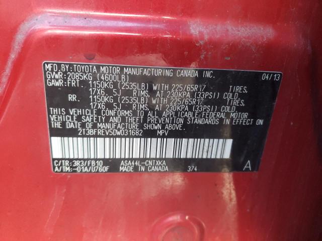 2T3BFREV5DW031682 - 2013 TOYOTA RAV4 LE RED photo 12