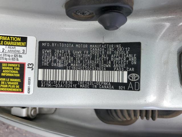 2T1BU4EE5DC929654 - 2013 TOYOTA COROLLA BASE SILVER photo 12