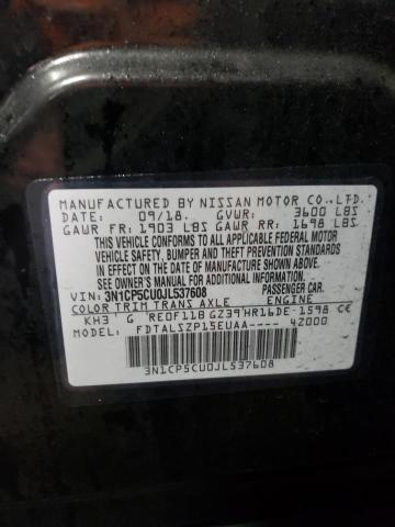 3N1CP5CU0JL537608 - 2018 NISSAN KICKS S BLACK photo 12