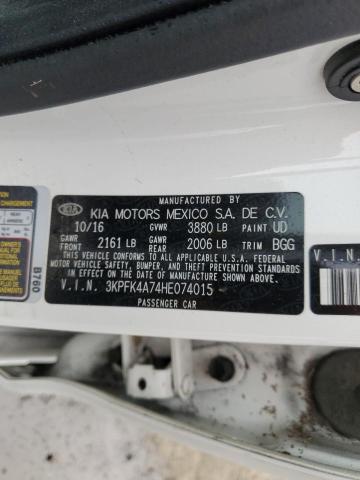 3KPFK4A74HE074015 - 2017 KIA FORTE LX WHITE photo 12