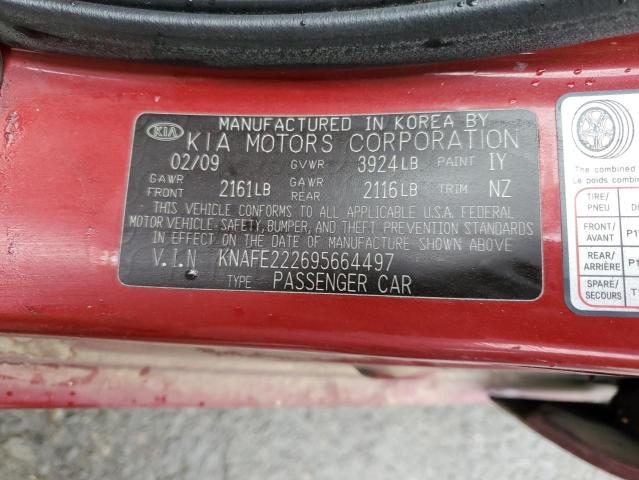 KNAFE222695664497 - 2009 KIA SPECTRA EX RED photo 12