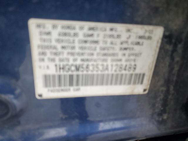 1HGCM56353A128489 - 2003 HONDA ACCORD LX BLUE photo 12