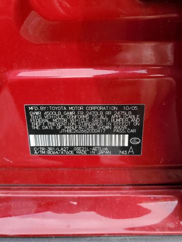 JTHBE262662000417 - 2006 LEXUS IS 350 RED photo 12