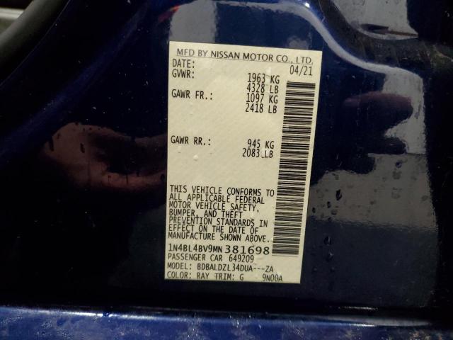 1N4BL4BV9MN381698 - 2021 NISSAN ALTIMA S BLUE photo 12