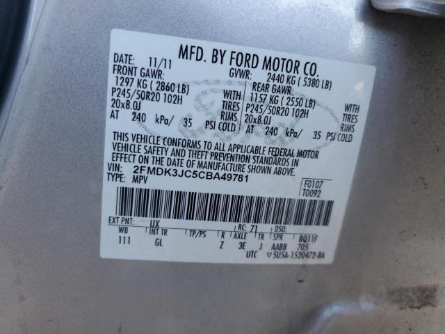 2FMDK3JC5CBA49781 - 2012 FORD EDGE SEL SILVER photo 14